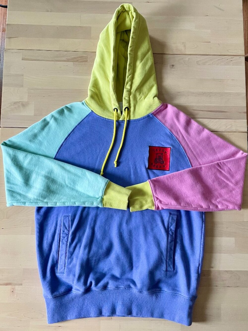 Teddy Fresh Unisex Classic Colorblock Hoodie Purple Pink Seafoam Yellow size XS